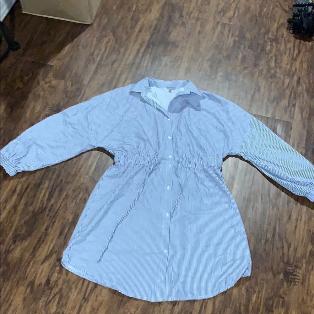 Blue and white stripped collared dress